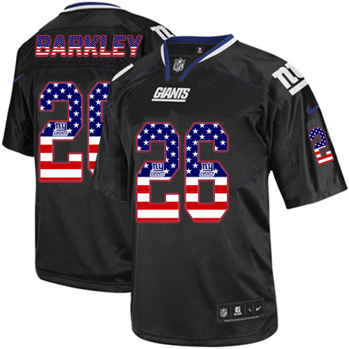 Giants #26 Saquon Barkley Black Men's Stitched Elite USA Flag Fashion Jersey