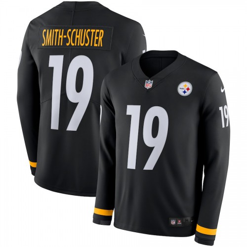 Men's Pittsburgh Steelers #19 JuJu Smith-Schuster Black Team Color Men's Stitched Limited Therma Long Sleeve Jersey Men's