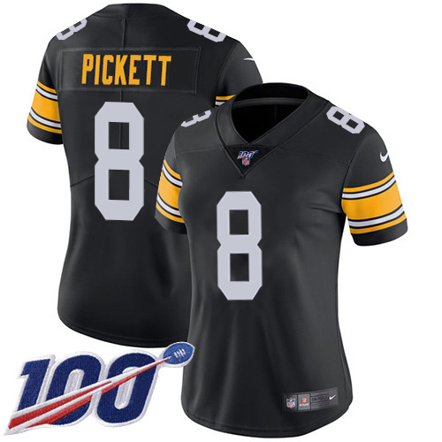 Steelers #8 Kenny Pickett Black Alternate Women's Stitched 100th Season Vapor Limited Jersey
