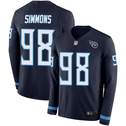 Titans #98 Jeffery Simmons Navy Blue Team Color Men's Stitched Limited Therma Long Sleeve Jersey