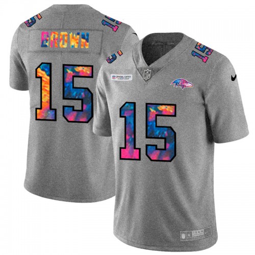 Baltimore Baltimore Ravens #15 Marquise Brown Men's Multi-Color 2020 Crucial Catch Jersey Greyheather Men's