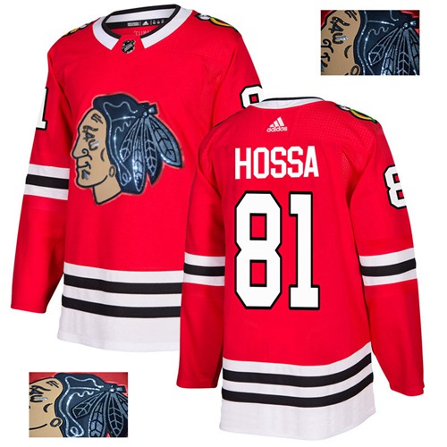 Adidas Chicago Blackhawks #81 Marian Hossa Red Home Authentic Fashion Gold Stitched Jersey Men's