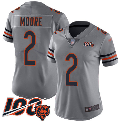 Bears #2 D.J. Moore Silver Women's Stitched Limited Inverted Legend 100th Season Jersey