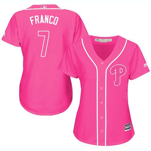 Philadelphia Phillies #7 Maikel Franco Pink Fashion Women's Stitched Jersey Womens