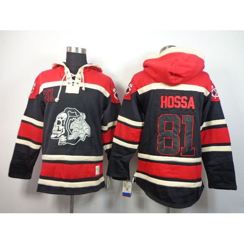Chicago Blackhawks #81 Marian Hossa Black Sawyer Hooded Sweatshirt Stitched Jersey Men's