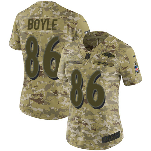 Baltimore Ravens #86 Nick Boyle Camo Women's Stitched Limited 2018 Salute To Service Jersey Womens