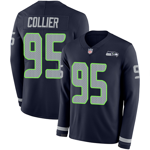 Seattle Seahawks #95 L.J. Collier Steel Blue Team Color Youth Stitched Limited Therma Long Sleeve Jersey Youth