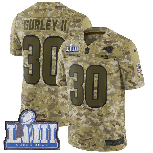 Los Angeles Rams #30 Todd Gurley II Camo Super Bowl LIII Bound Men's Stitched Limited 2018 Salute To Service Jersey Men's