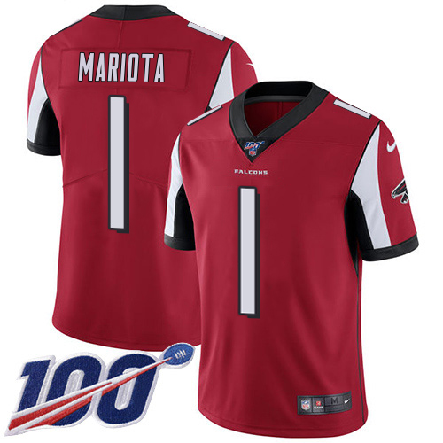 Falcons #1 Marcus Mariota Red Team Color Men's Stitched 100th Season Vapor Untouchable Limited Jersey