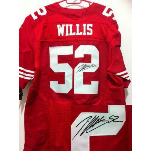 San Francisco 49ers #52 Patrick Willis Red Team Color Men's Stitched Elite Autographed Jersey Men's