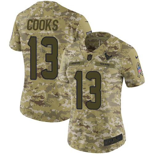 Texans #13 Brandin Cooks Camo Women's Stitched Limited 2018 Salute To Service Jersey