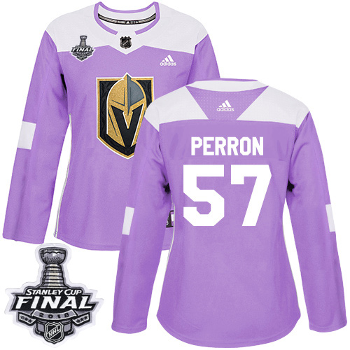 Adidas Golden Vegas Golden Knights #57 David Perron Purple Authentic Fights Cancer 2018 Stanley Cup Final Women's Stitched Jersey Womens