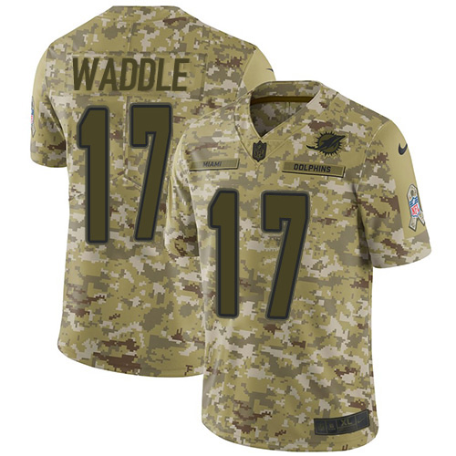 Dolphins #17 Jaylen Waddle Camo Youth Stitched Limited 2018 Salute To Service Jersey
