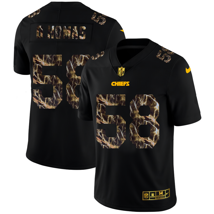 Kansas City Chiefs #58 Derrick Thomas Men's Black Flocked Lightning Vapor Limited Jersey