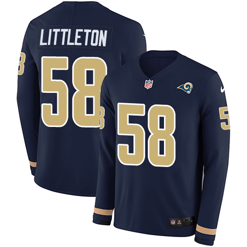 Los Angeles Rams #58 Cory Littleton Navy Blue Team Color Men's Stitched Limited Therma Long Sleeve Jersey Men's