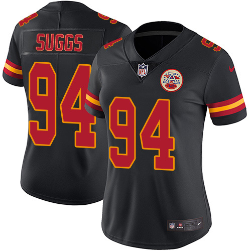 Kansas City Chiefs #94 Terrell Suggs Black Women's Stitched Limited Rush Jersey Womens