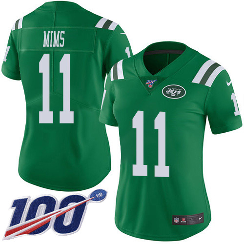 New York Jets #11 Denzel Mim Green Women's Stitched Limited Rush 100th Season Jersey Womens