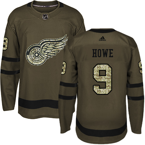 Adidas Detroit Red Wings #9 Gordie Howe Green Salute to Service Stitched Youth Jersey Youth