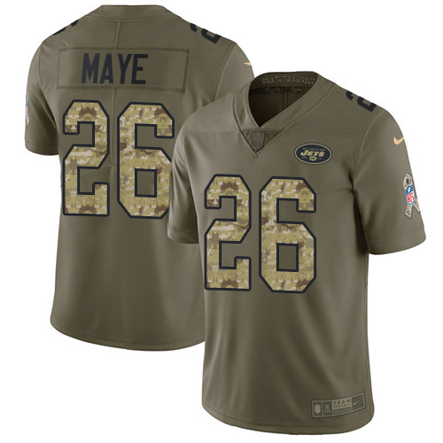 New York Jets #26 Marcus Maye Olive/Camo Youth Stitched Limited 2017 Salute to Service Jersey Youth