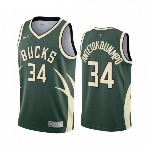 Milwaukee Milwaukee Bucks #34 Giannis Antetokounmpo Green Youth Swingman 2020-21 Earned Edition Jersey Youth