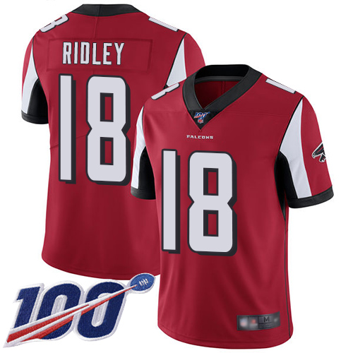 Falcons #18 Calvin Ridley Red Team Color Youth Stitched 100th Season Vapor Limited Jersey