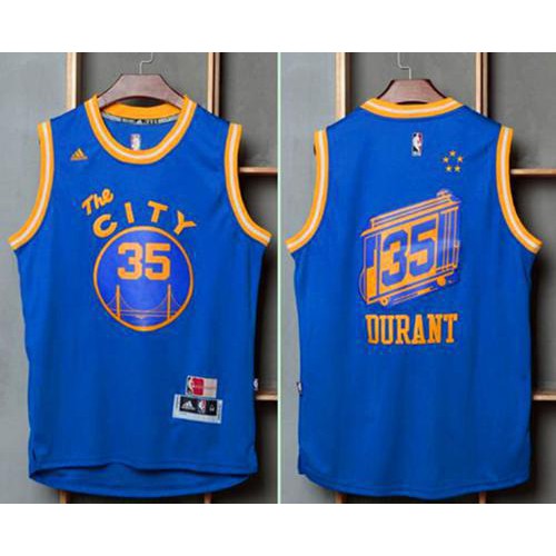 Golden State Warriors #35 Kevin Durant Blue Throwback The City Stitched Jersey Mens