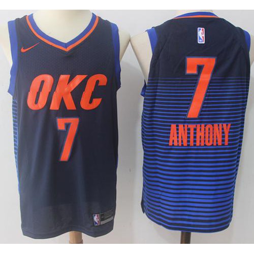 Oklahoma City Thunder #7 Carmelo Anthony Navy Blue Statement Edition Swingman Jersey Mens