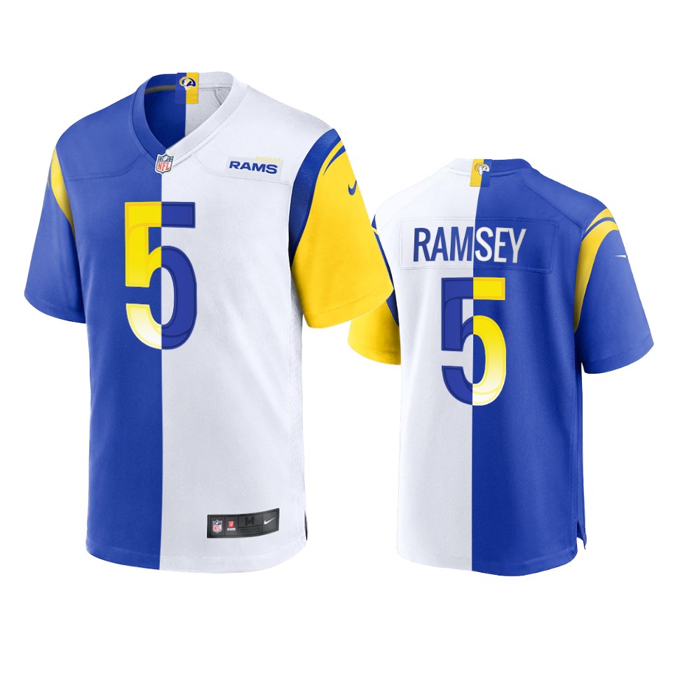 Los Angeles Rams #5 Jalen Ramsey Men's Royal White Split Game Limited Jersey