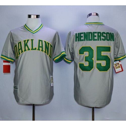 Mitchell And Ness Oakland Athletics #35 Rickey Henderson Grey Stitched Jersey Men's