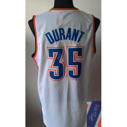 Revolution 30 Autographed Oklahoma City Thunder #35 Kevin Durant White Stitched Jersey Mens