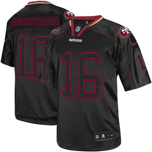 49ers #16 Joe Montana Lights Out Black Men's Stitched Elite Jersey