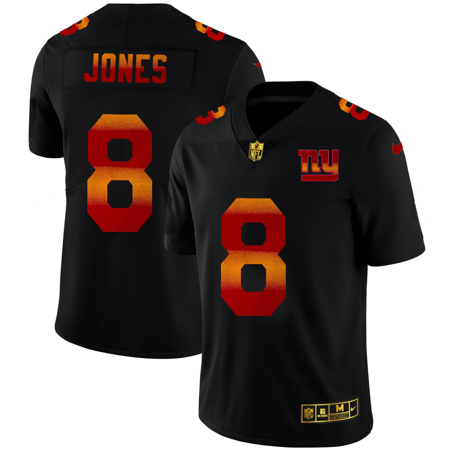New York Giants #8 Daniel Jones Men's Black Red Orange Stripe Vapor Limited Jersey
