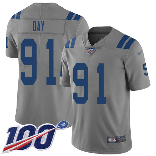 Indianapolis Colts #91 Sheldon Day Gray Youth Stitched Limited Inverted Legend 100th Season Jersey Youth