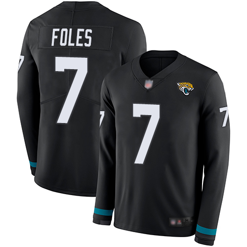 Jacksonville Jaguars #7 Nick Foles Black Team Color Men's Stitched Limited Therma Long Sleeve Jersey Men's
