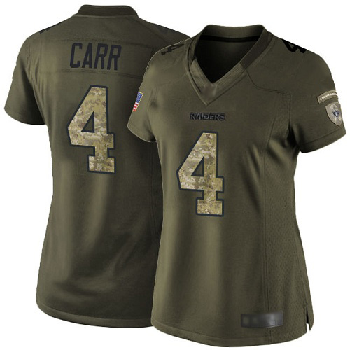 Raiders #4 Derek Carr Green Women's Stitched Limited 2015 Salute To Service Jersey