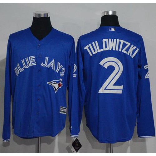Toronto Blue Jays #2 Troy Tulowitzki Blue New Cool Base Long Sleeve Stitched Jersey Men's