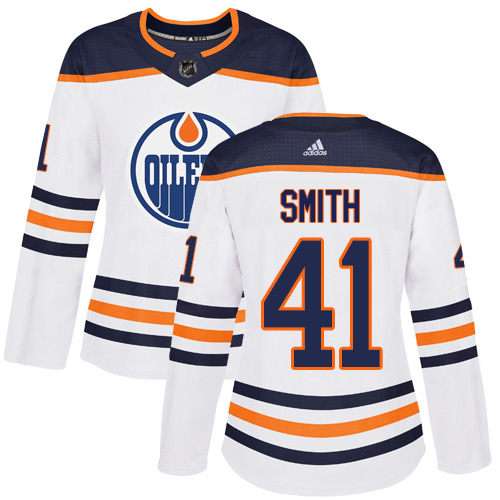 Adidas Edmonton Oilers #41 Mike Smith White Road Authentic Women's Stitched Jersey Womens