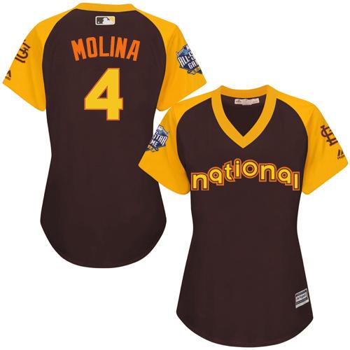 St.Louis Cardinals #4 Yadier Molina Brown 2016 All-Star National League Women's Stitched Jersey Womens