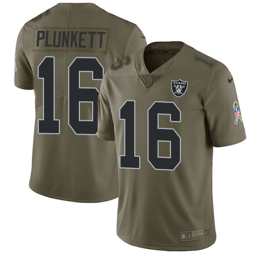 Las Vegas Raiders #16 Jim Plunkett Olive Men's Stitched Limited 2017 Salute To Service Jersey Men's