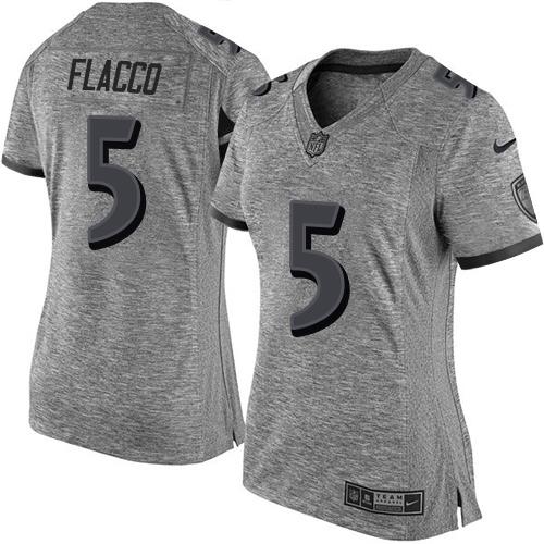 Baltimore Ravens #5 Joe Flacco Gray Women's Stitched Limited Gridiron Gray Jersey Womens