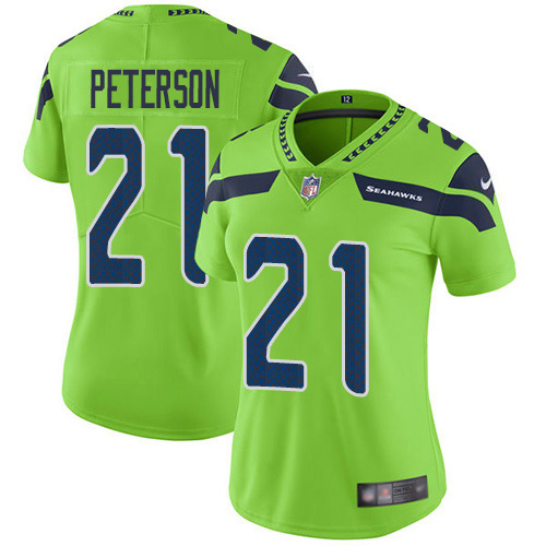 Seattle Seahawks #21 Adrian Peterson Green Women's Stitched Limited Rush Jersey Womens