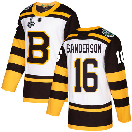 Adidas Boston Bruins #16 Derek Sanderson White Authentic 2019 Winter Classic Stanley Cup Final Bound Stitched Jersey Men's