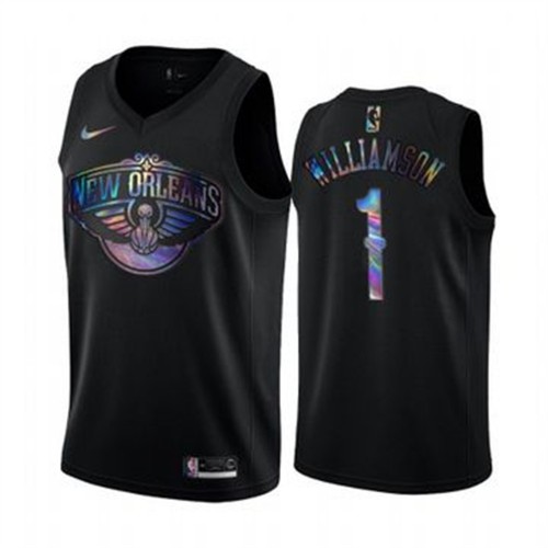 New Orleans Pelicans #1 Zion Williamson Mens Iridescent Holographic Collection Jersey - Black Mens