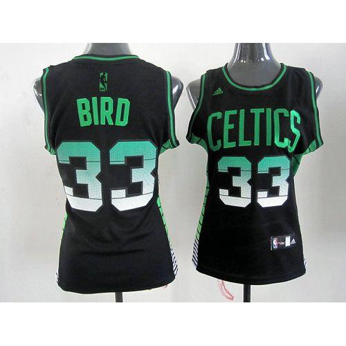 Boston Celtics #33 Larry Bird Black Vibe Womens Stitched Jersey Womens