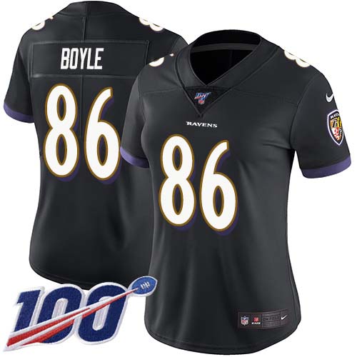 Baltimore Ravens #86 Nick Boyle Black Alternate Women's Stitched 100th Season Vapor Untouchable Limited Jersey Womens