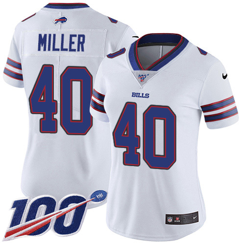 Bills #40 Von Miller White Women's Stitched 100th Season Vapor Untouchable Limited Jersey