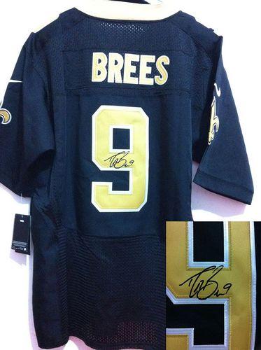 Saints #9 Drew Brees Black Team Color Men's Stitched Elite Autographed Jersey