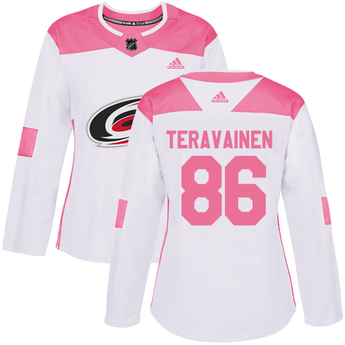 Adidas Carolina Hurricanes #86 Teuvo Teravainen White/Pink Authentic Fashion Women's Stitched Jersey Womens