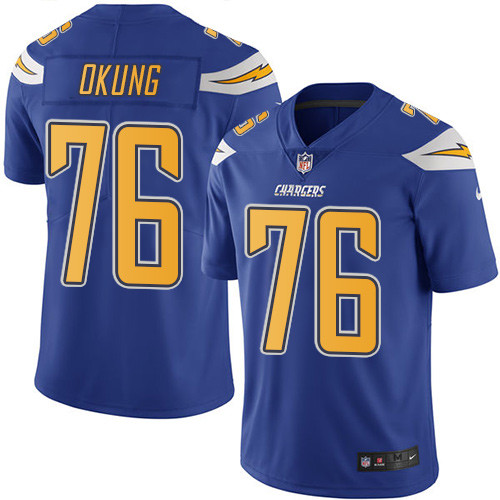 Los Angeles Chargers #76 Russell Okung Electric Blue Men's Stitched Limited Rush Jersey Men's