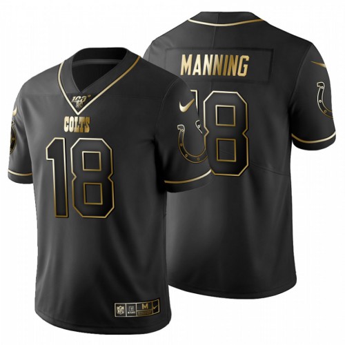 Indianapolis Indianapolis Colts #18 Peyton Manning Men's Black Golden Limited 100 Jersey Men's